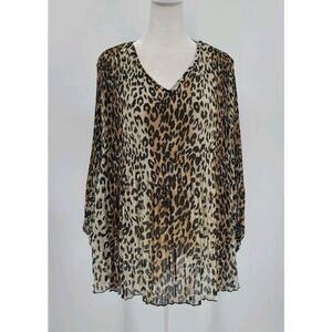Ali Miles Pleated Cheetah Blouse Size XL Bohemian‎ NEW NWT Animal Print Lined